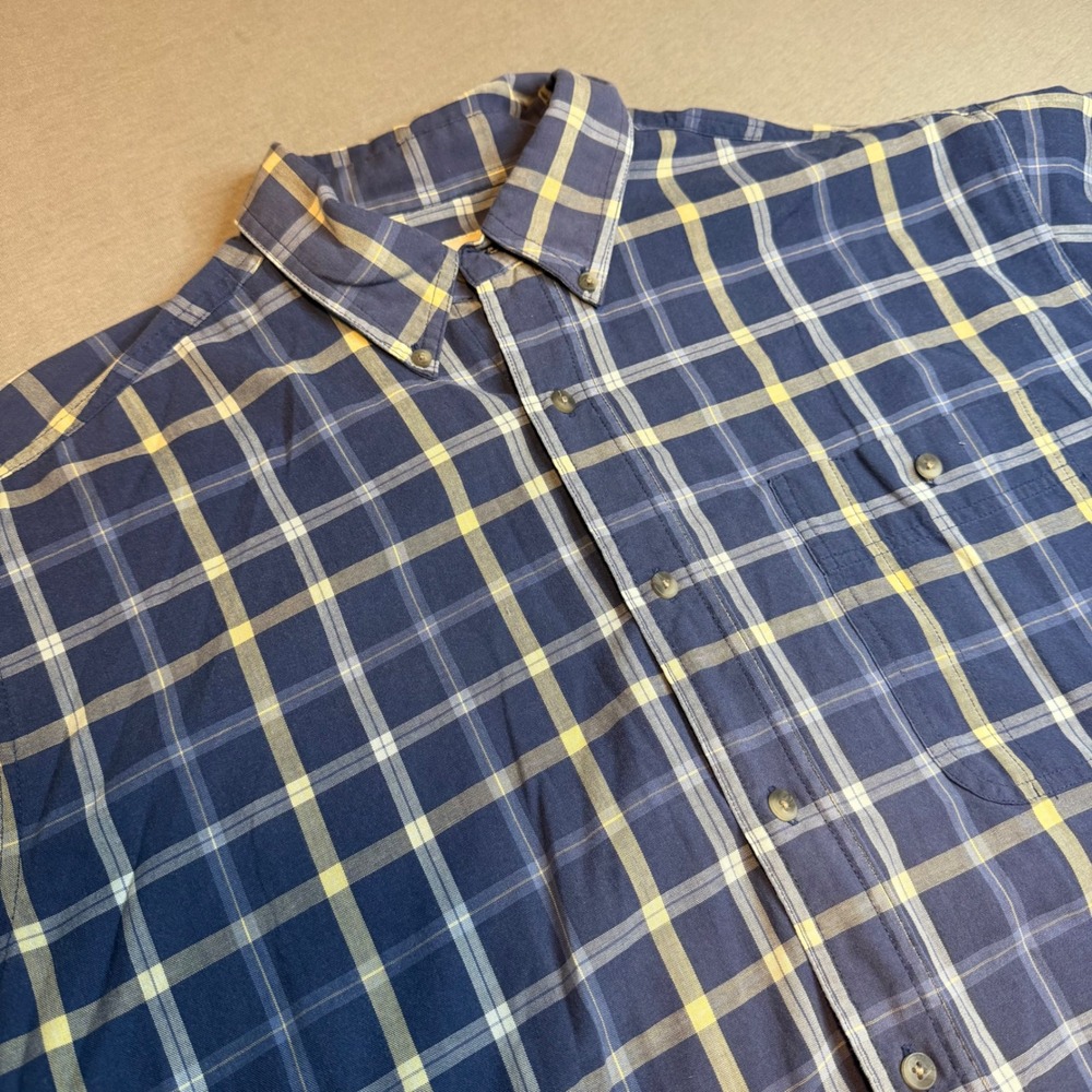 Wrangler Rugged Wear Mens XL Blue Yellow Plaid Short Sleeve Button Down‎ Shirt